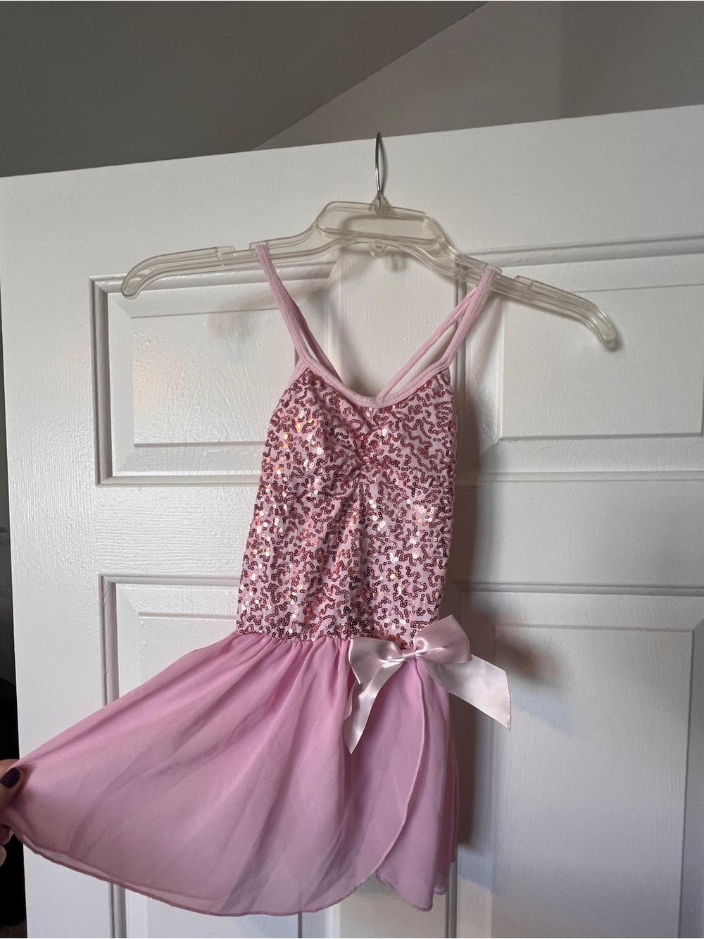 iEFiEL Girls Size L Pink Sequin Ballet Dress with Bow